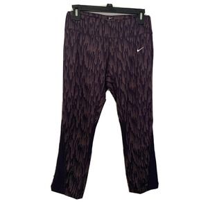 Nike Womens Athletic Capri Yoga Dryfit Pants Purple Print Sz M Mesh Knee Stretch